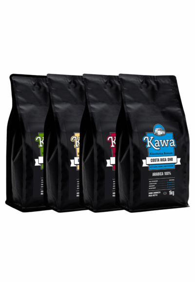 Zestaw Mix: Brazylia Santos 1 kg + Espresso Crème 1 kg + Costa Rica SHB 1 kg + India Cherry 1 kg