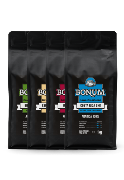 Zestaw Mix: Brazylia Santos 1 kg + Espresso Crème 1 kg + Costa Rica SHB 1 kg + India Cherry 1 kg