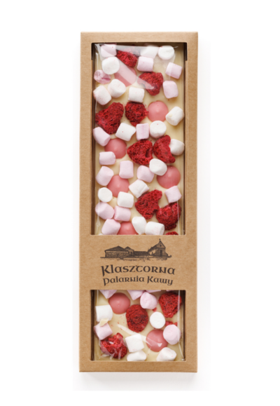 Czekolada wyrabiana ręcznie - BIAŁA - pianki, pastylki truskawkowe, malina 120g