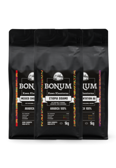 Zestaw Premium: Etiopia Sidamo 1 kg + Mexico SHG Organic 1 kg + India Plantation AA 1 kg