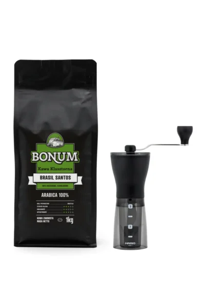 Zestaw Świeżo Mielona: BONUM Brazylia Santos ziarnista 1 kg + Hario Mini Mill Slim Plus młynek ręczny